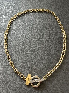 Tous Gold-Tone Chain Necklace choker with Bear Toggle Charm